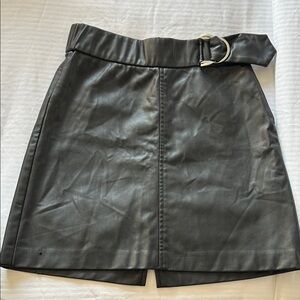 Zara Black Faux Leather Mini Skirt with Silver Buckle